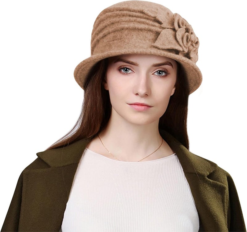 Sumolux Women Beret Hat French Vintage Floral Wool Dress Cloche Classic Winter Hat 1920s - Image 2
